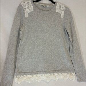 Boden 100% Cotton Knit  Sweater White Scalloped Lace Trim Women’s Size 8 girly